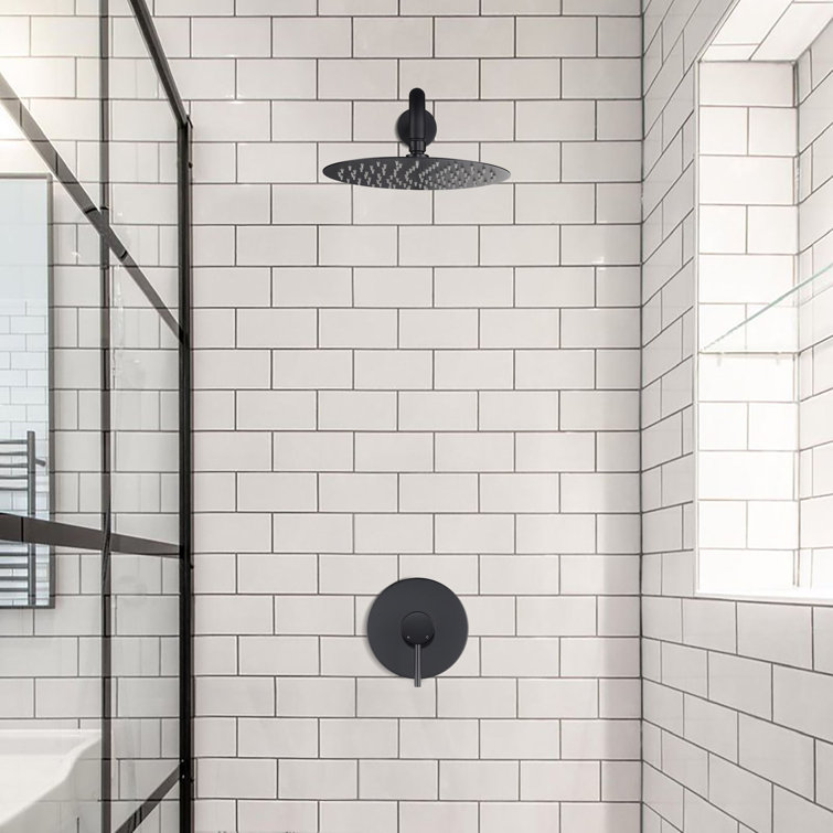 Matte Black 10-Inch Round Rain Shower Head Wall Mount System