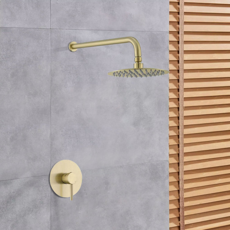 Brushed Gold 10-Inch Round Rain Shower Head with Valve