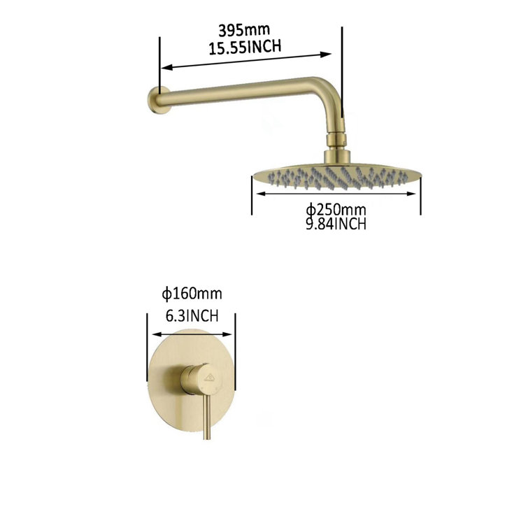 Brushed Gold 10-Inch Round Rain Shower Head with Valve