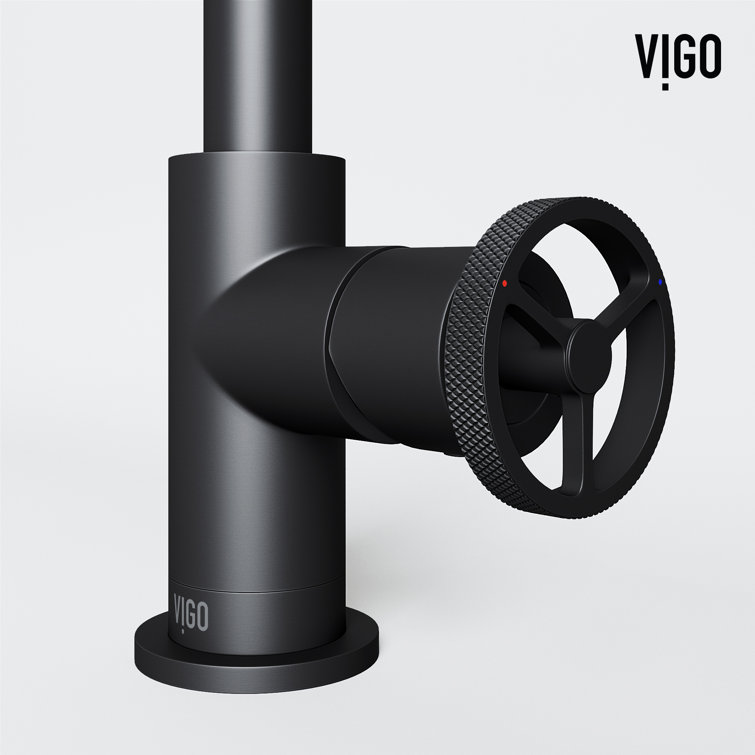 Cass 9'' High Aerodynamic Wheel Handle Matte Black Bathroom Faucet