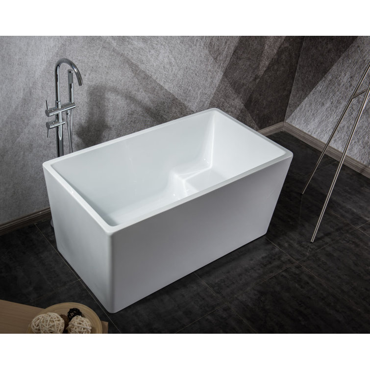 White Acrylic Rectangular Freestanding Soaking Bathtub with Chrome Hardware