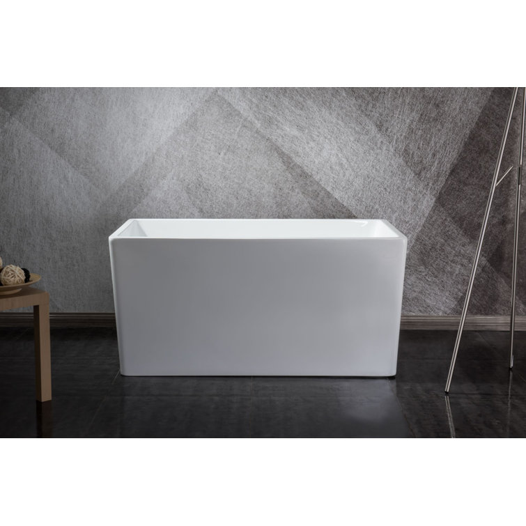 White Acrylic Rectangular Freestanding Soaking Bathtub with Chrome Hardware