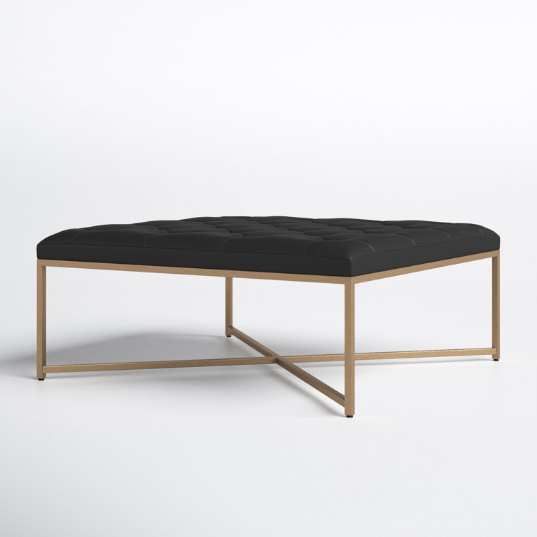 Vintage Black Tufted Top Grain Leather Ottoman