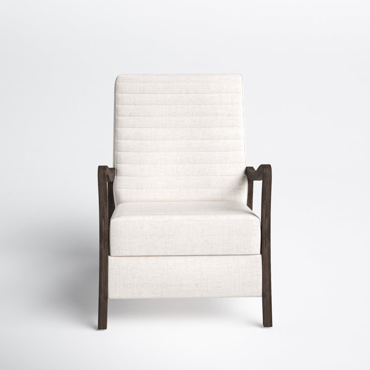 Handcrafted Cream Leather & Wood Contemporary Recliner