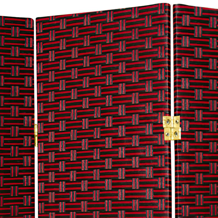 Red and Black 7 Ft Tall Woven Fiber 8-Panel Room Divider