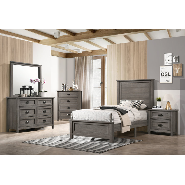 Light Slate Gray 6-Drawer Dresser with Mirror