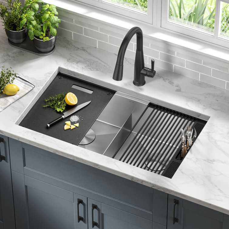 Delta Rivet 33" Stainless Steel Workstation Kitchen Sink with Accessories