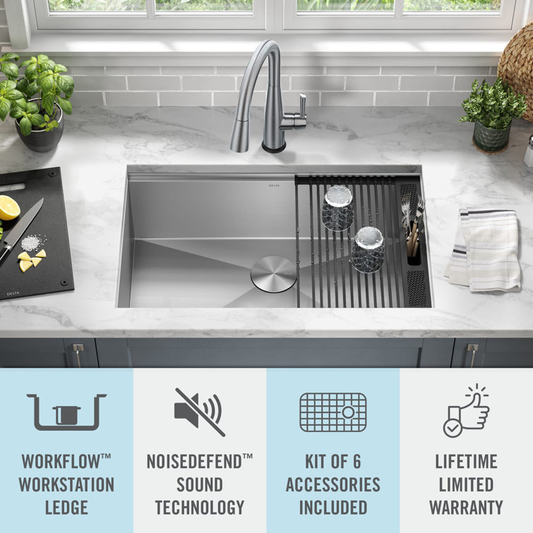 Delta 30-Inch Stainless Steel Workstation Undermount Kitchen Sink