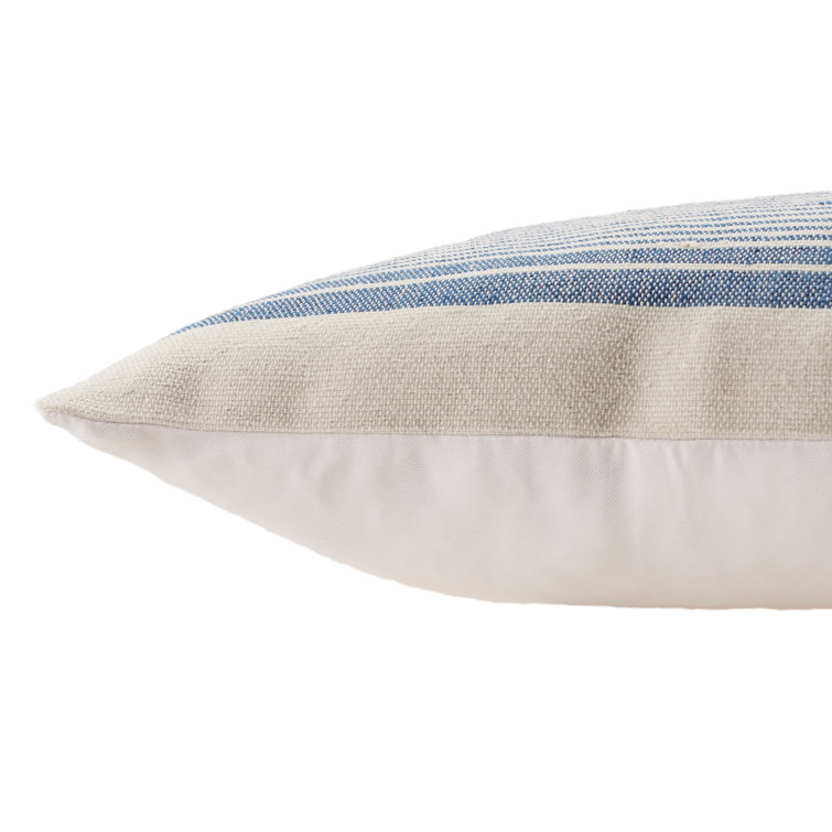 Blue and Ivory Striped PET Yarn Square Throw Pillow