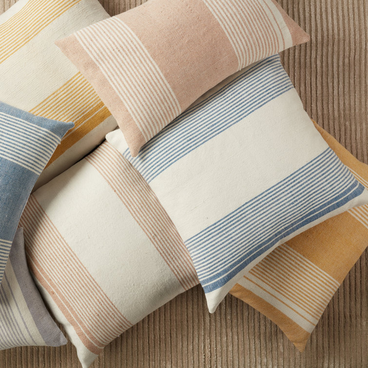 Blue and Ivory Striped PET Yarn Square Throw Pillow