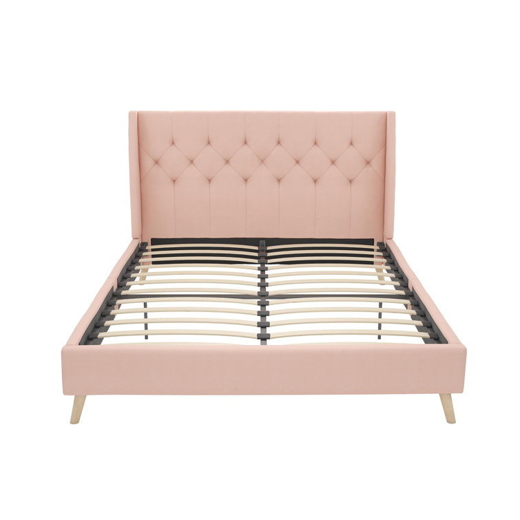 Elegant Gray Linen Upholstered Queen Platform Bed with Tufted Headboard