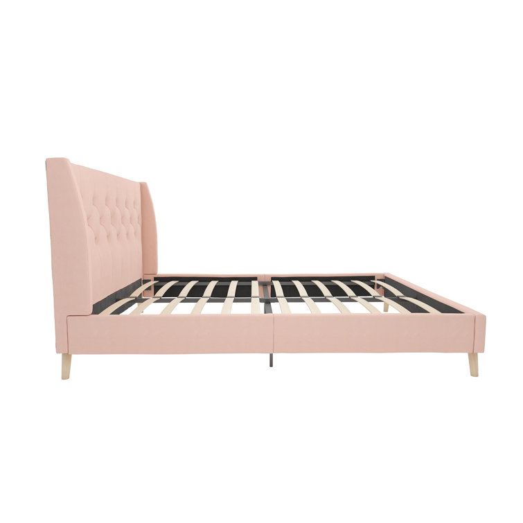 Elegant Gray Linen Upholstered Queen Platform Bed with Tufted Headboard