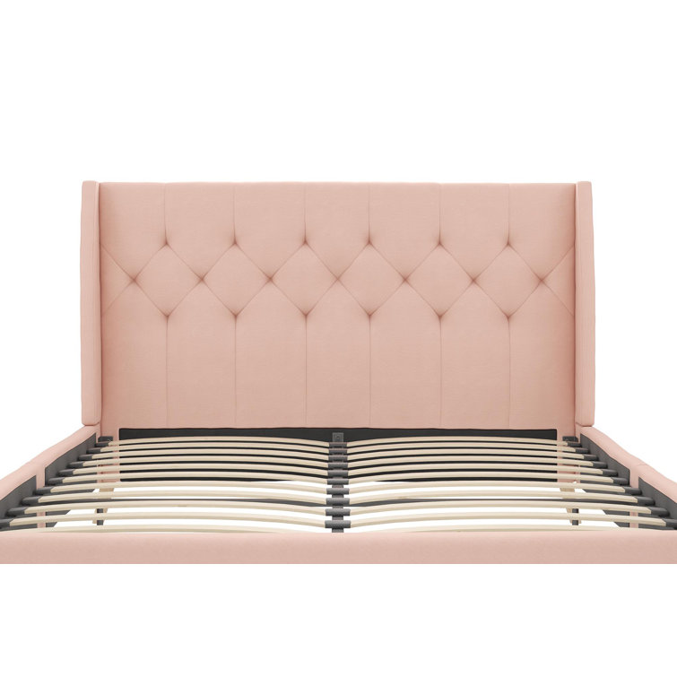 Elegant Gray Linen Upholstered Queen Platform Bed with Tufted Headboard