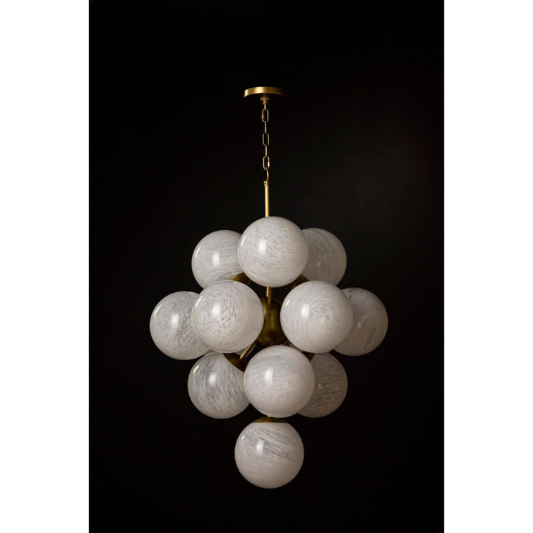 La Dame Natural Brass 13-Light Chandelier with Swirl Glass Globes
