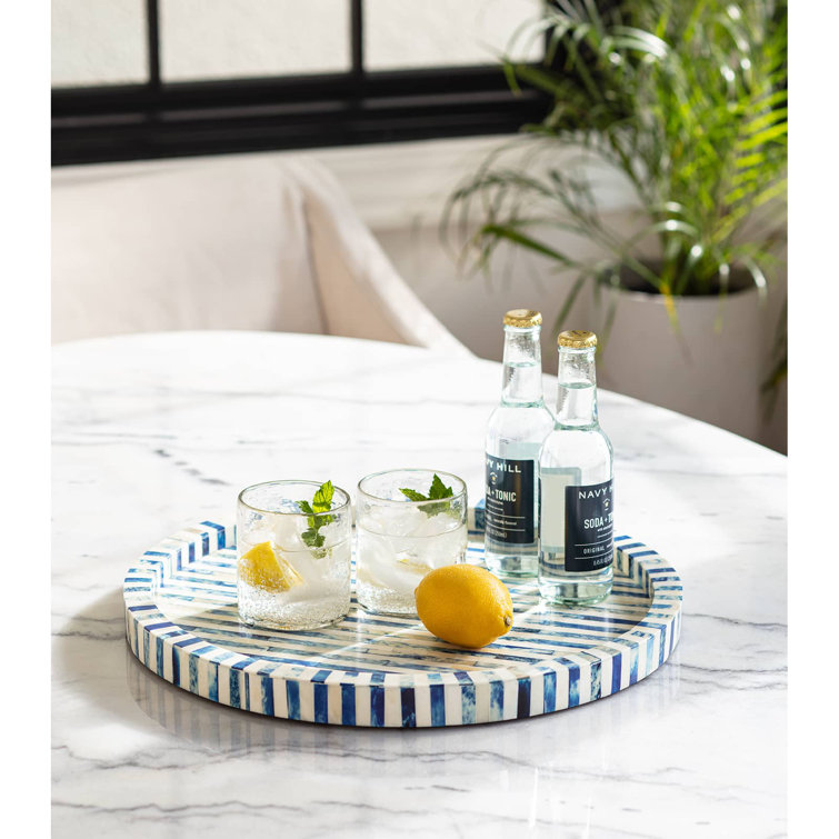 16-Inch Round Bone and Indigo Tray