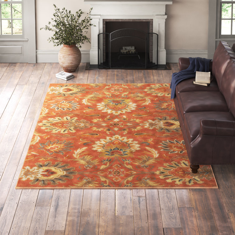 Handmade Tufted Wool Rectangular Rug 4' x 6' in Red