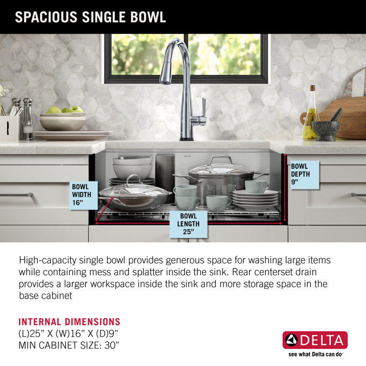 Delta Rivet 27" Stainless Steel Workstation Kitchen Sink with WorkFlow Ledge
