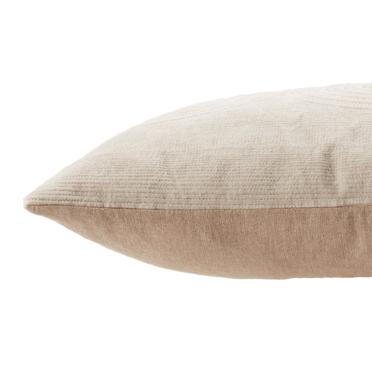 Ivory Embroidered Cotton Velvet Square Pillow with Down Insert