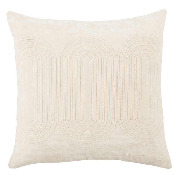 Ivory and Gold Embroidered Cotton Square Throw Pillow