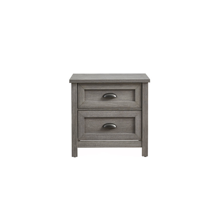 Casual Light Slate Grey Solid Wood Nightstand with Graphite Cup Pulls