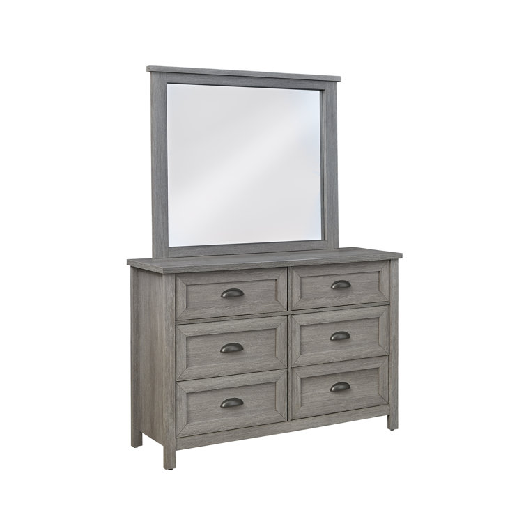 Light Slate Gray 6-Drawer Dresser with Mirror