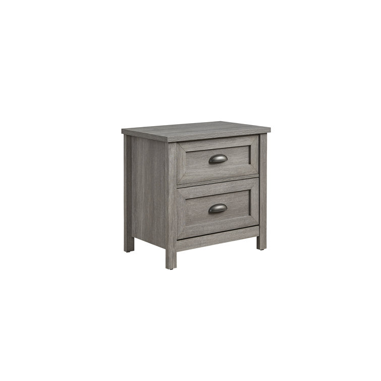 Casual Light Slate Grey Solid Wood Nightstand with Graphite Cup Pulls