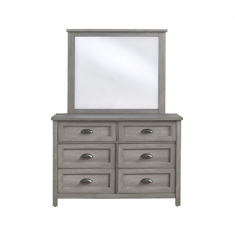 Light Slate Gray 6-Drawer Dresser with Mirror