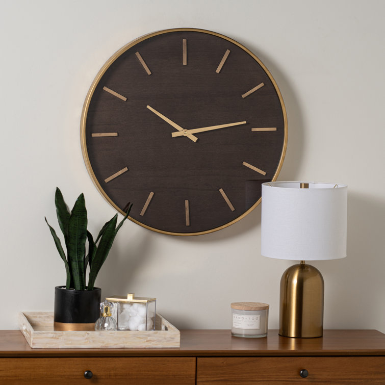 Mari 23.75'' Round Mahogany and Metal Wall Clock