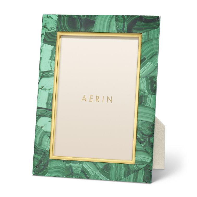 Emerald and Forest Malachite Mosaic Picture Frame with Brass Edging