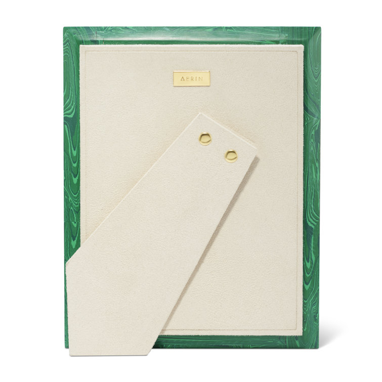 Emerald and Forest Malachite Mosaic Picture Frame with Brass Edging