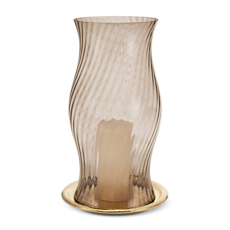 Taupe Glass and Gold Ceramic Hurricane Candle Holder