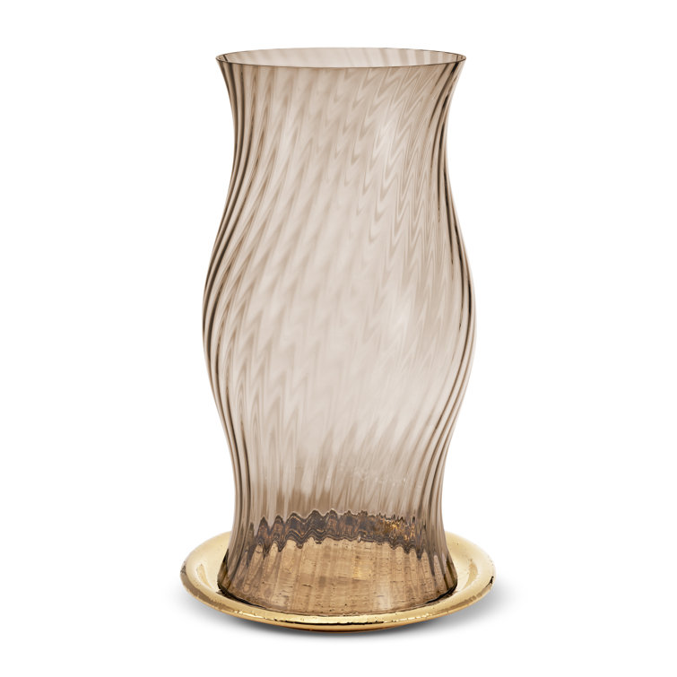 Taupe Glass and Gold Ceramic Hurricane Candle Holder