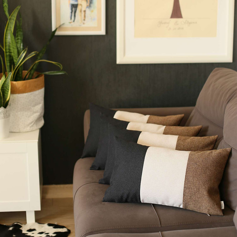 Boho-Chic Black, Ivory, and Brown Polyester Lumbar Pillow Covers Set of 4