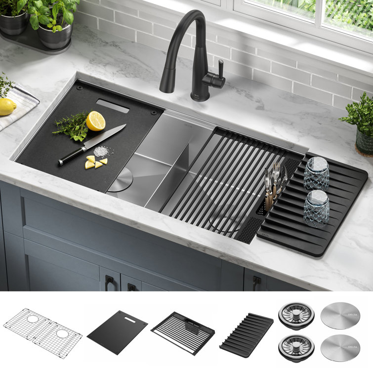 Delta Rivet 33" Stainless Steel Workstation Kitchen Sink with Accessories