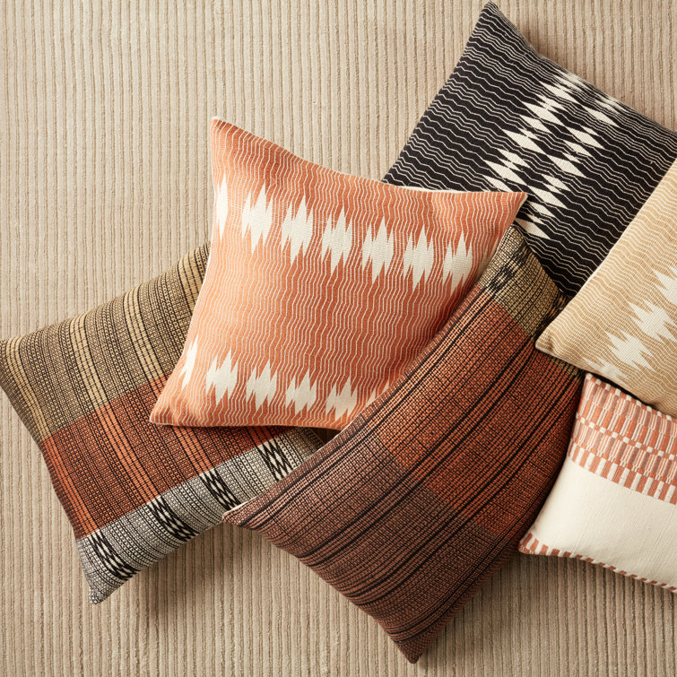 Terracotta and Ivory Geometric Cotton Throw Pillow