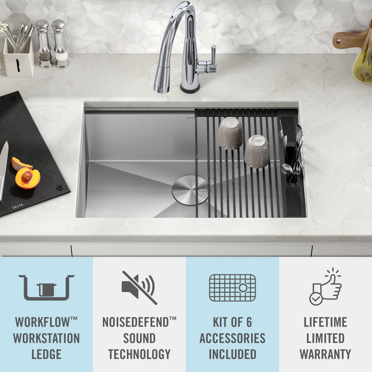 Delta Rivet 27" Stainless Steel Workstation Kitchen Sink with WorkFlow Ledge