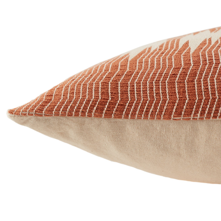 Terracotta and Ivory Geometric Cotton Throw Pillow