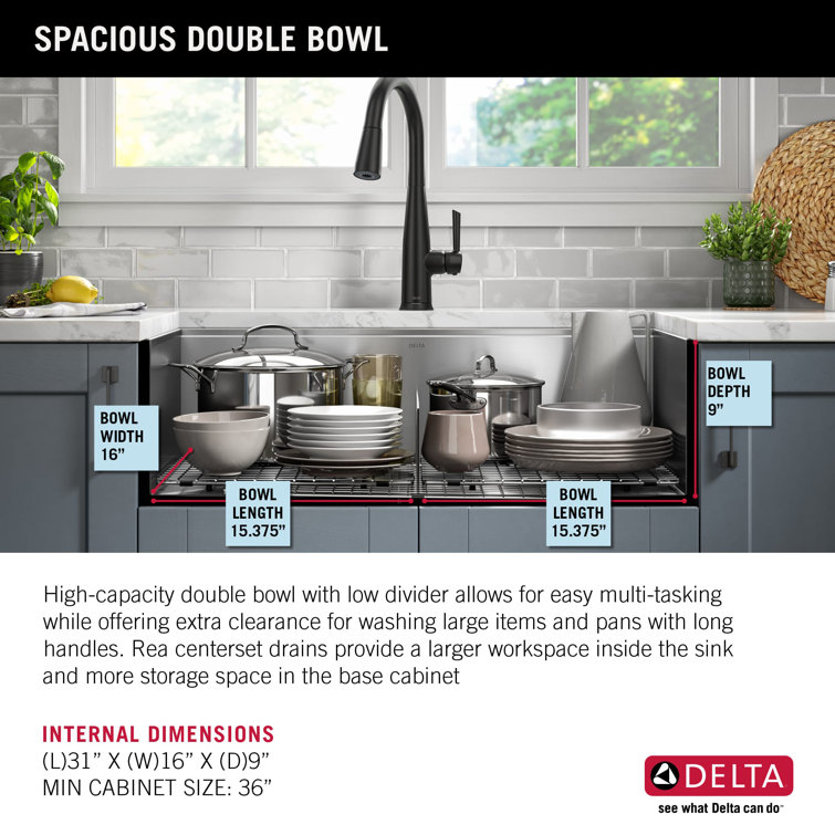 Delta Rivet 33" Stainless Steel Workstation Kitchen Sink with Accessories