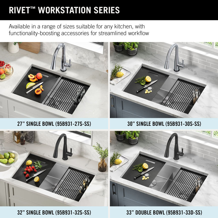 Delta 32-Inch Stainless Steel Workstation Undermount Kitchen Sink