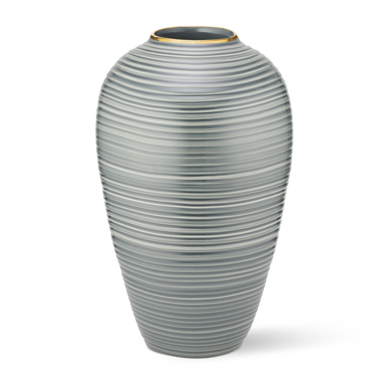 Handcrafted Gray Ceramic Table Vase with Gold Rim