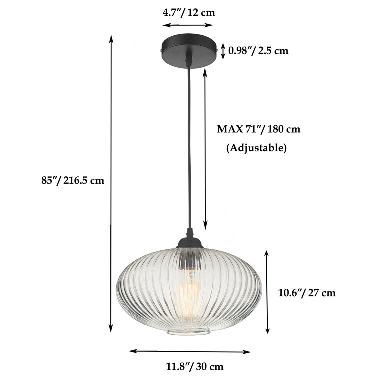 Modern Matte Black Globe Pendant Light with Clear Glass Shade