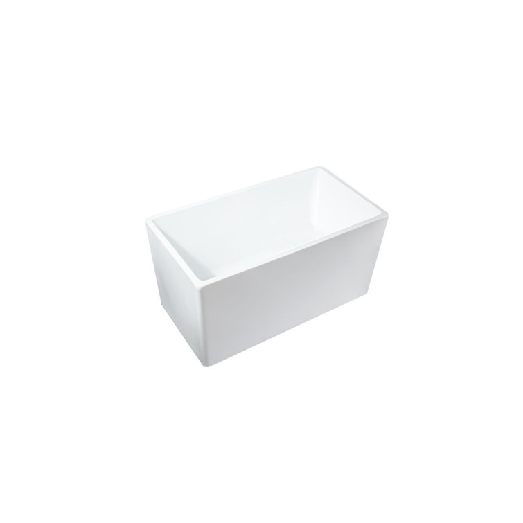 White Acrylic Rectangular Freestanding Soaking Bathtub, 44"