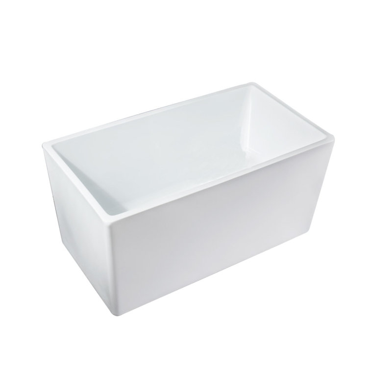 White Acrylic Rectangular Freestanding Soaking Bathtub, 44"