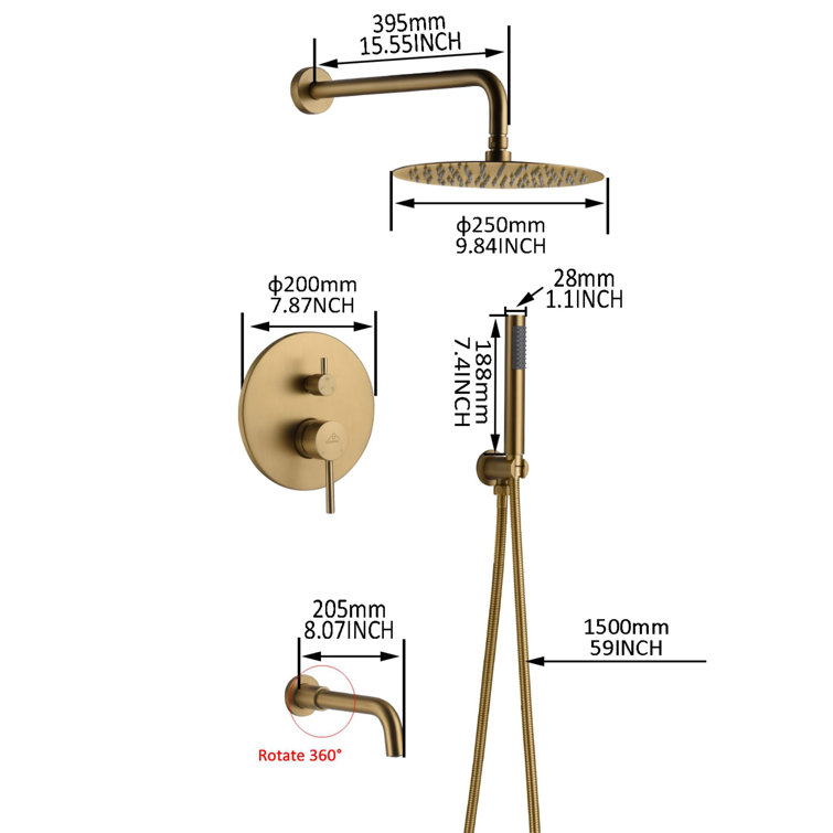 Brushed Gold Large Round Multi-Head Rain Shower System