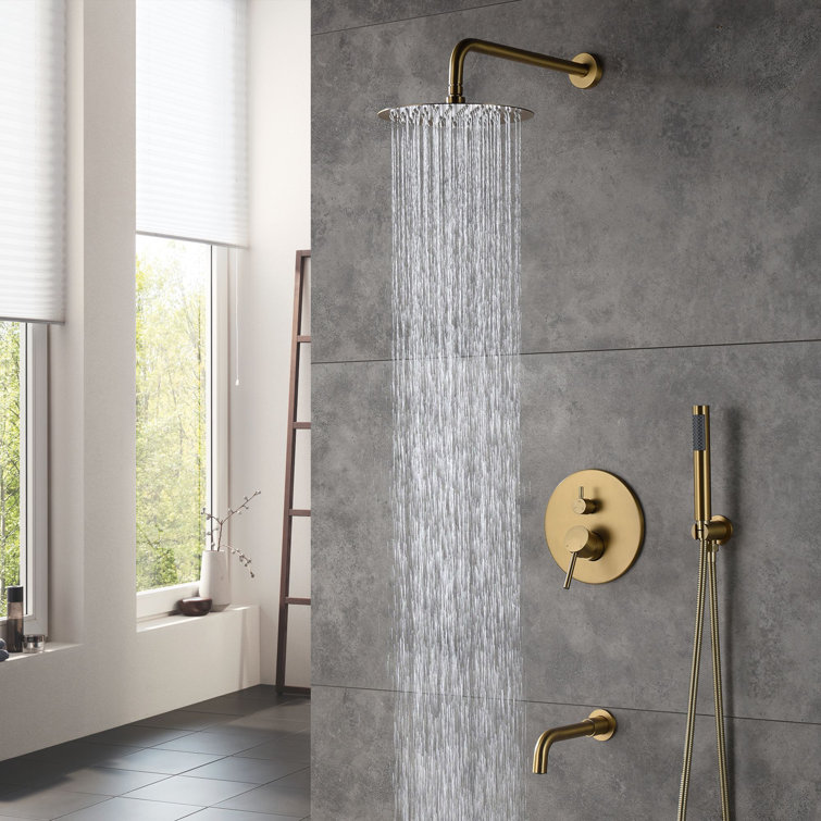 Brushed Gold Large Round Multi-Head Rain Shower System