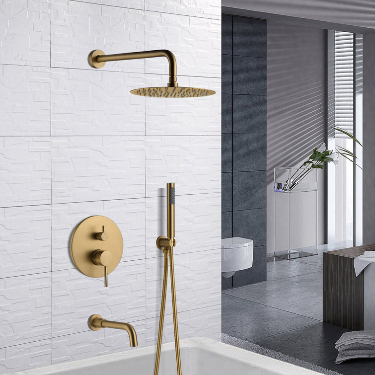 Brushed Gold Large Round Multi-Head Rain Shower System