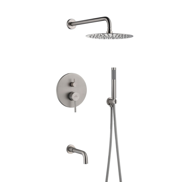 Large Brushed Nickel Dual Rain Shower System with Handheld Spray