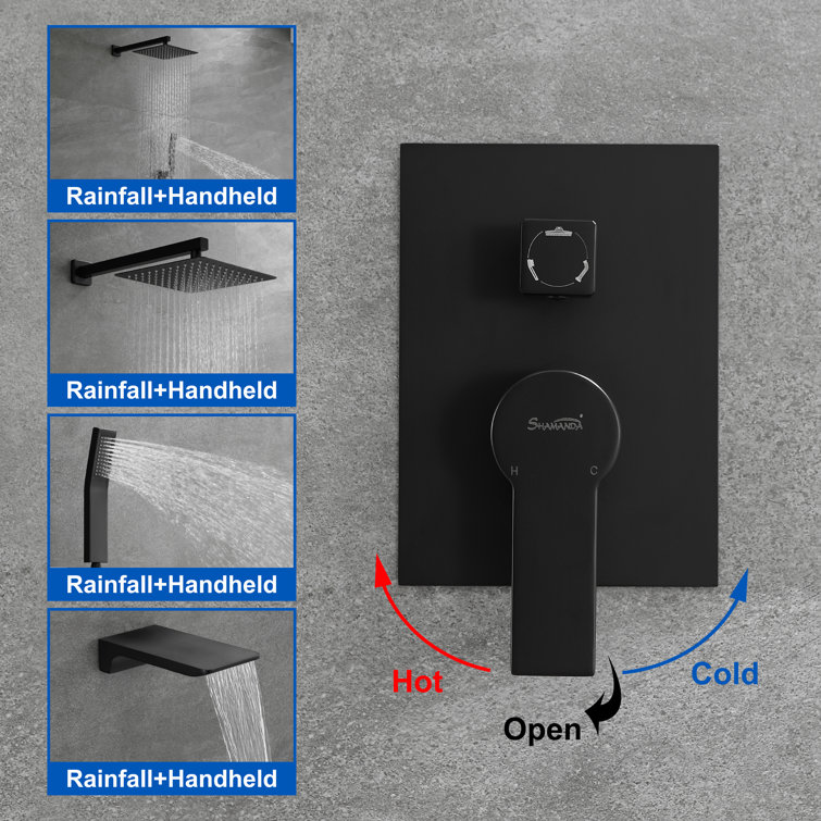 Matte Black Multi-Function Wall Mounted Shower System with Handheld