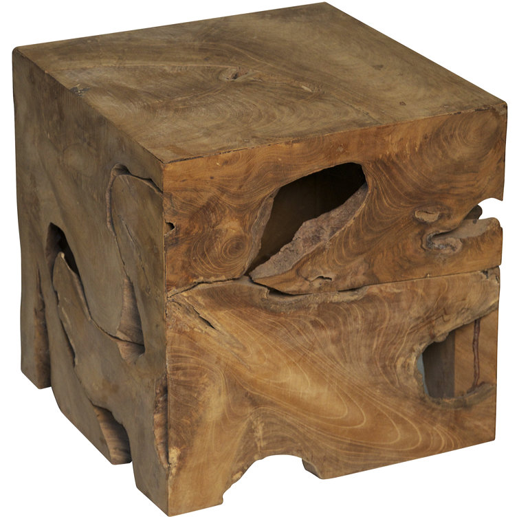 Teak Wood Square Accent Side Table with Natural Finish