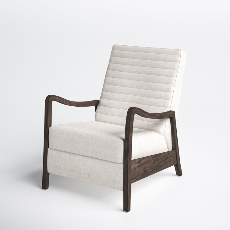Handcrafted Cream Leather & Wood Contemporary Recliner